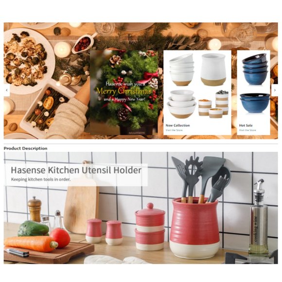 Lg - Ceramic Kitchen Utensil Holder - Farmhouse Cooking Utensil Holder Crock - Picture 9 of 10